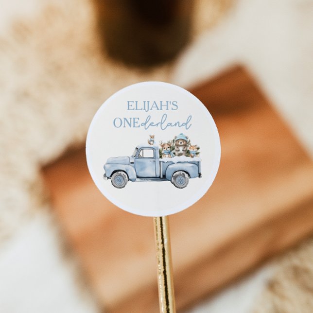 Sticker Rond Winter Onederland Woodland Animals 1st Birthday (Créateur téléchargé)