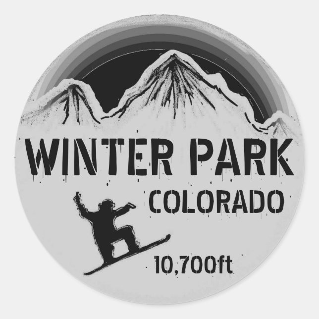 Sticker Rond Winter Park Colorado noir snowboard art autocollan (Devant)