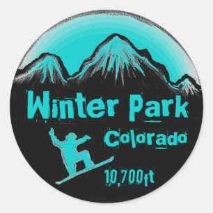 Sticker Rond Winter Park Colorado turquoise snowboard art autoc