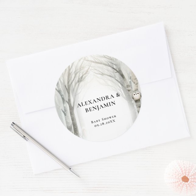 Sticker Rond Winter Snow Cute Woodland Animals Coed Baby Shower (Enveloppe)