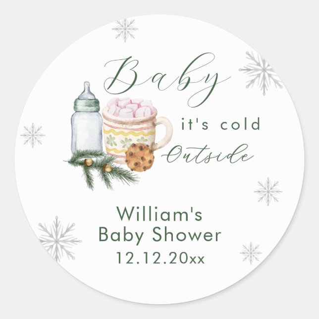 Sticker Rond Winter Snowflake S'more Cookie Baby Shower  (Devant)