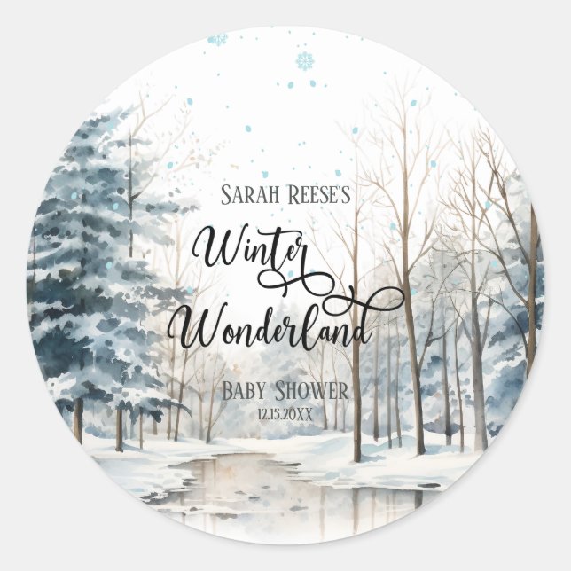 Sticker Rond Winter Wonderland Baby shower de Noël (Devant)