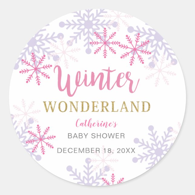 Sticker Rond Winter Wonderland Baby shower Flammes de neige Fil (Devant)