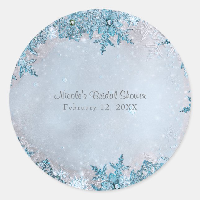 Sticker Rond Winter Wonderland Blue Snowflakes Élégant Personna (Devant)