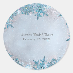 Sticker Rond Winter Wonderland Blue Snowflakes Élégant Personna