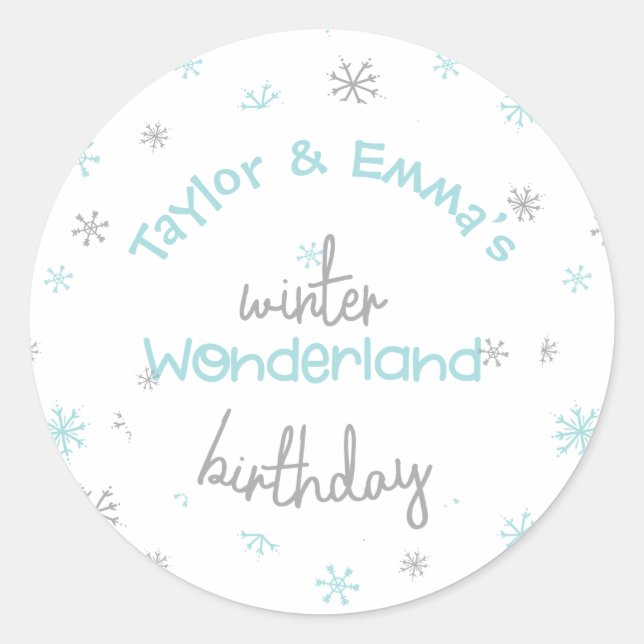 Sticker Rond Winter Wonderland Fête d'anniversaire conjointe, n (Devant)