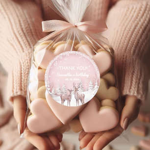 Sticker Rond Winter Wonderland Merci   Rose et cerf