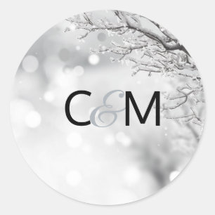 Sticker Rond Winter Wonderland Neige Mariage Initiales SEAL