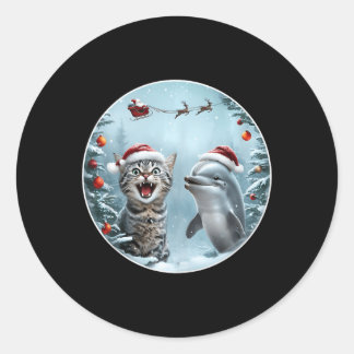 Sticker Rond Winter Wonderland Noël Chat Dolphin Selfie San