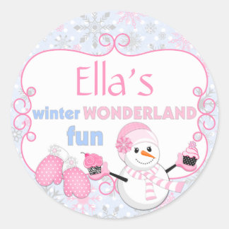 Sticker Rond Winter Wonderland Noël Snowman Mittens