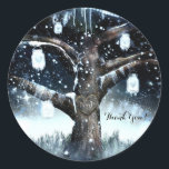 Sticker Rond Winter Wonderland Rustic Tree Lights Mason Jars<br><div class="desc">Éléments correspondants disponibles.</div>