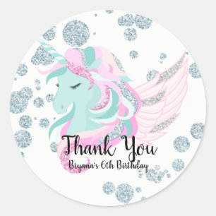 Sticker Rond Winter Wonderland Silver Sparkle Unicorne Party