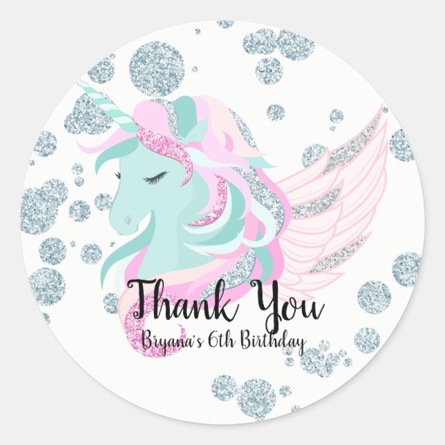Sticker Rond Winter Wonderland Silver Sparkle Unicorne Party (Devant)