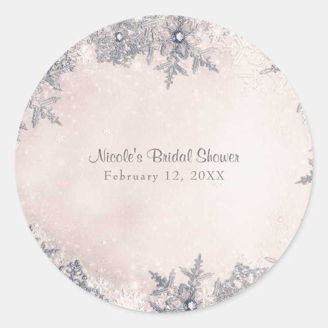Sticker Rond Winter Wonderland Snowflakes Creamy White Elegant (Devant)