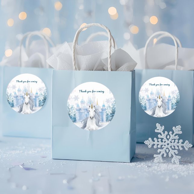 Sticker Rond Winter Wonderland Unicorn Thank You  (Créateur téléchargé)