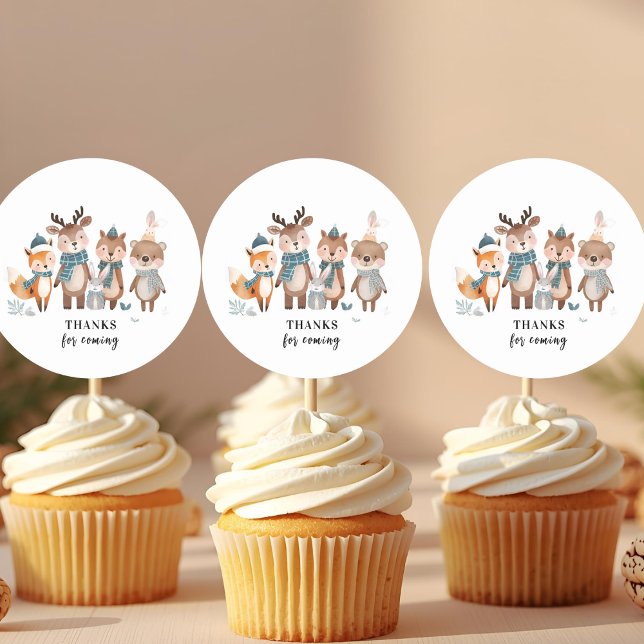 Sticker Rond Winter Woodland Animals Thank You  (Créateur téléchargé)