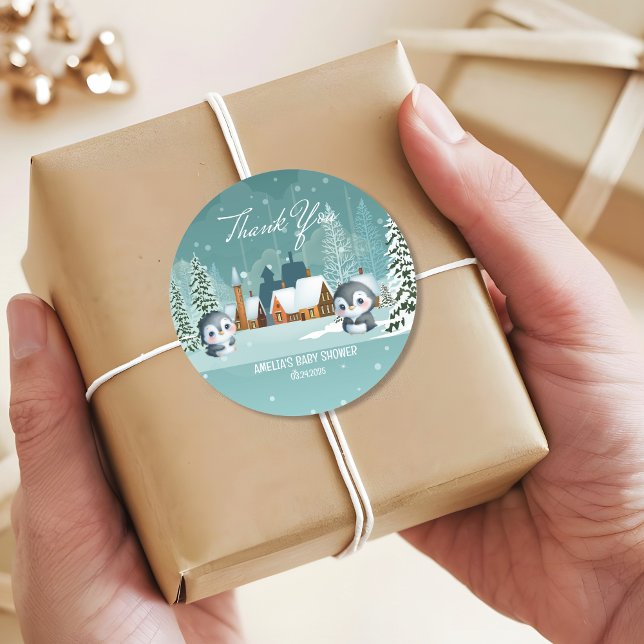 Sticker Rond Winter Woodland Baby son froid dehors baby shower (Créateur téléchargé)