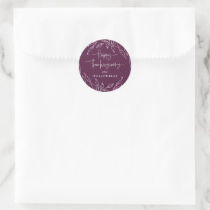 Sticker Rond Winterberry Leaf Motif personnalisé Thanksgiving