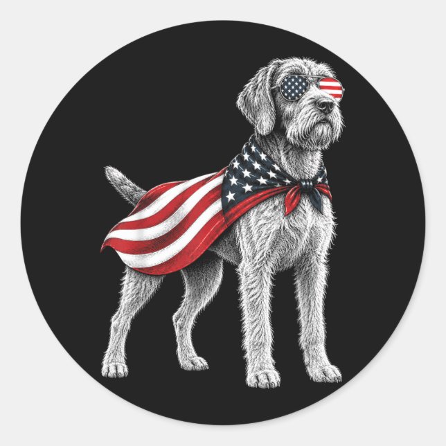 Sticker Rond Wirehaired Pointing Griffon 4 juillet Américain (Devant)