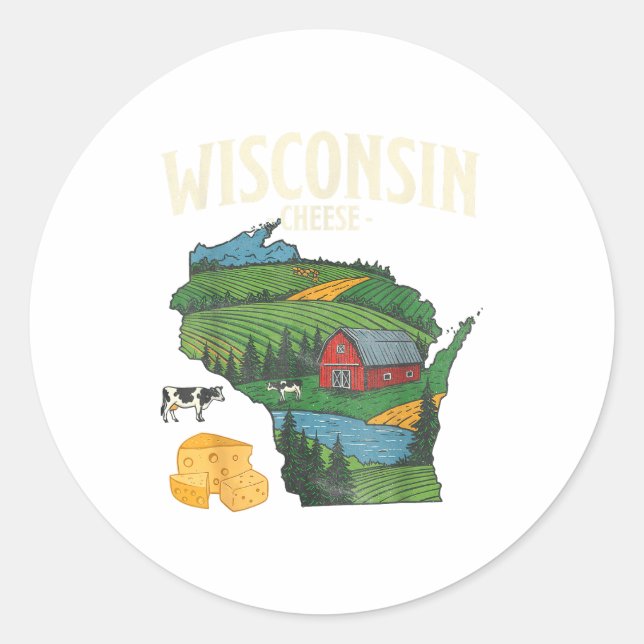 Sticker Rond Wisconsin Cheese State Pride Farm Dairy Lover Gift (Devant)