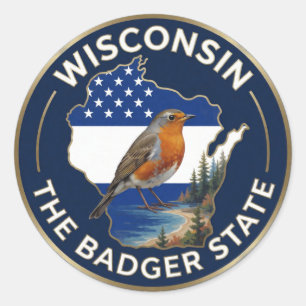 Sticker Rond 🐦 Wisconsin Héritage de l'oiseau de l'État Badger