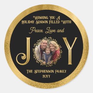 Sticker Rond Wishing You Holiday Season Peace Love and Jove