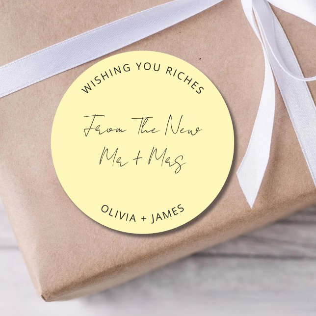 Sticker Rond Wishing You Riches From The New Mr Mrs Wedding Bag (Créateur téléchargé)