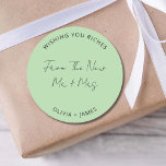 Sticker Rond Wishing You Riches From The New Mr Mrs Wedding Bag<br><div class="desc">Wishing You Riches From The New Mr Mrs Wedding Bag Classic Round Sticker</div>