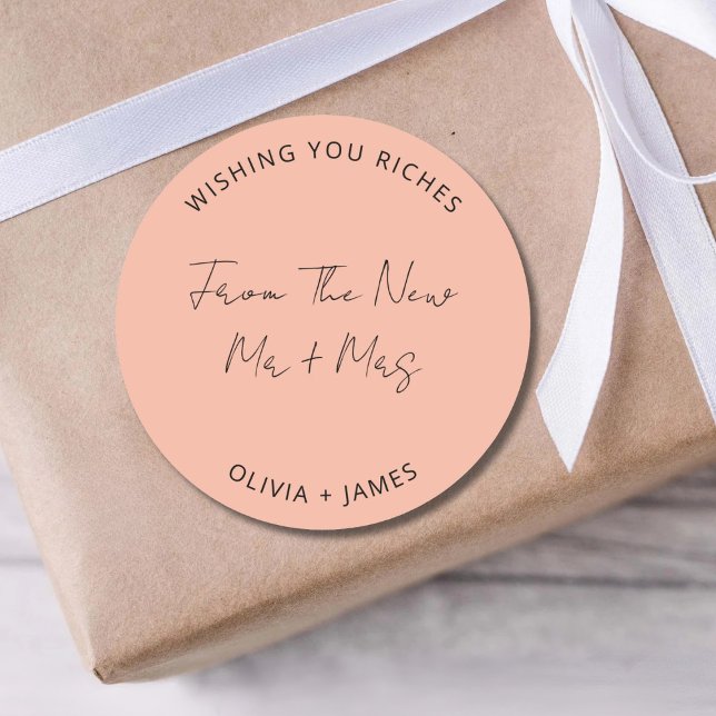Sticker Rond Wishing You Riches From The New Mr Mrs Wedding Bag (Créateur téléchargé)