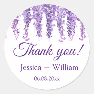 Sticker Rond Wisteria Purple Mariage Floral Merci