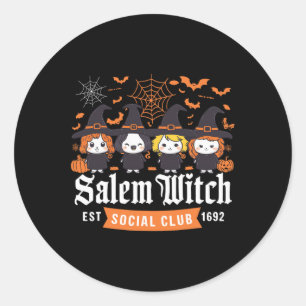 Sticker Rond Witch Est 1692 Social Club Halloween Filles