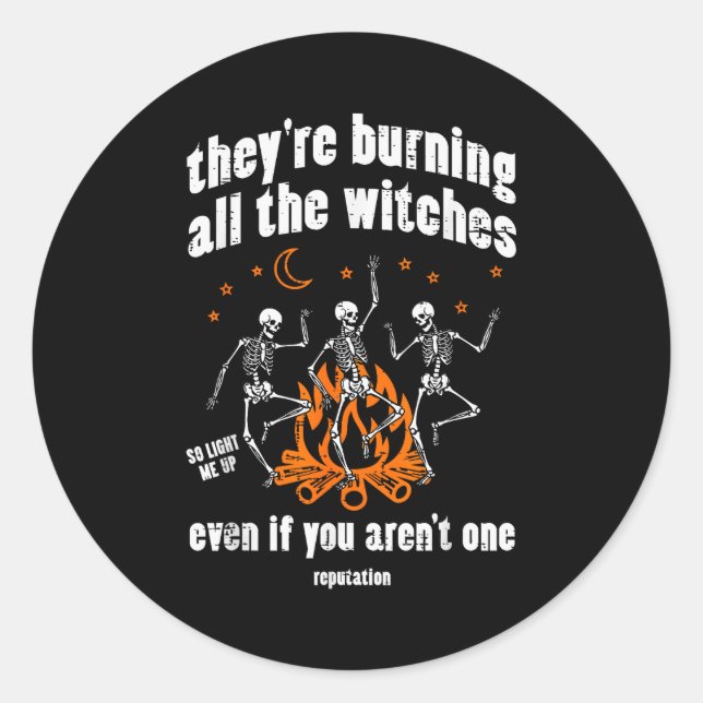 Sticker Rond Witches Skeletons Dancing Funny Halloween Costume  (Devant)