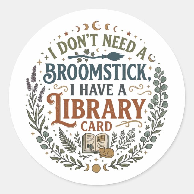 Sticker Rond Witchy Librarian Library Card Book Lover (Devant)