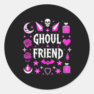 Sticker Rond Witchy Pink Ghoul Ami Halloween Collage Femmes