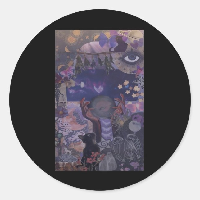 Sticker Rond Witchy Whimsigoth Esthétique Avec Chats (Devant)