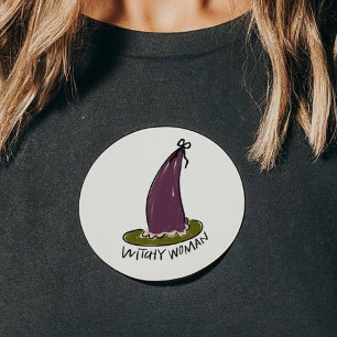 Sticker Rond Witchy Woman Illustré violet sorcier Casquette
