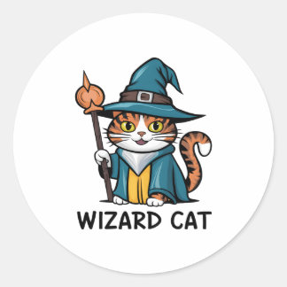 Sticker Rond Wizard Chat avec étoiles amoureux des chats magiqu