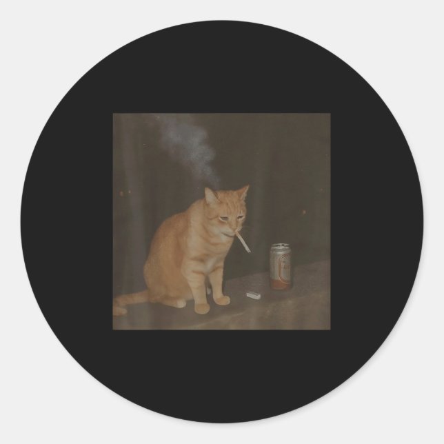 Sticker Rond Wizard Cigarette Kitten Drôle Fumer Cat Meme Bra (Devant)