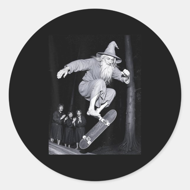Sticker Rond Wizard Skateboard Funny Meme Skater Halloween G (Devant)