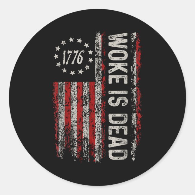 Sticker Rond Woke est mort slogan sarcastique drôle  (Devant)