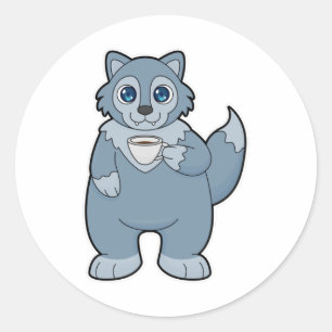 Sticker Rond Wolf avec la coupe de café