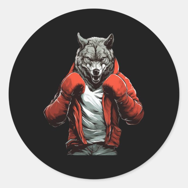 Sticker Rond Wolf Boxer Boxing Mixed Martial Arts Kickboxing  (Devant)