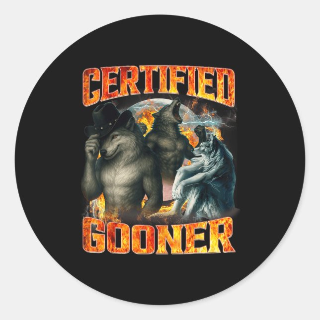 Sticker Rond Wolf Certified Gooner Funny Bootleg Meme Dad Papa  (Devant)