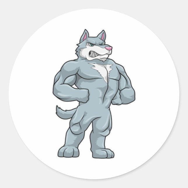 Sticker Rond Wolf comme Bodybuilder extrême (Devant)