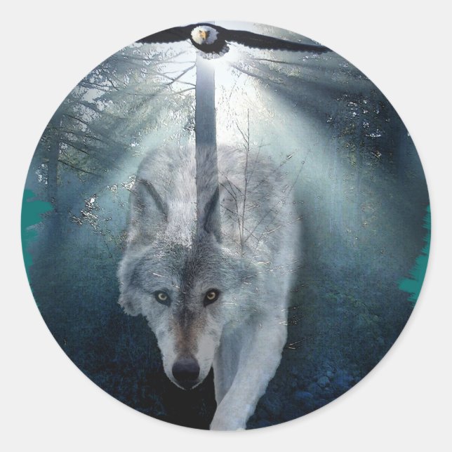 Sticker Rond WOLF & EAGLE Wildlife Series (Devant)