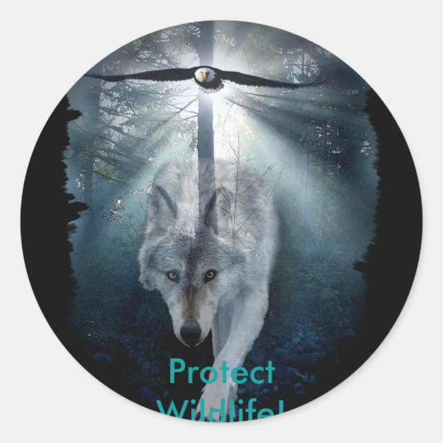 Sticker Rond WOLF & EAGLE Wildlife Series (Devant)