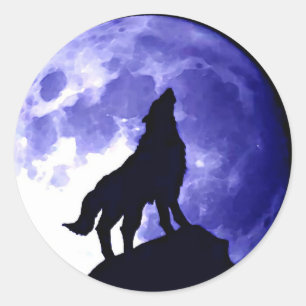 Sticker Rond Wolf Howling à Moon