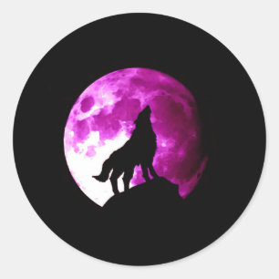 Sticker Rond Wolf Howling à Moon