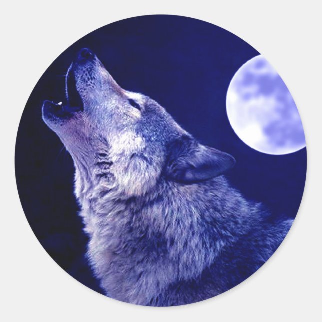 Sticker Rond Wolf Howling à Moon (Devant)
