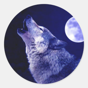 Sticker Rond Wolf Howling à Moon
